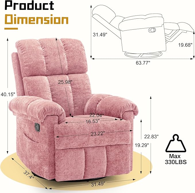 Korser Recliner Chair, Swivel Rocker Recliner Chair