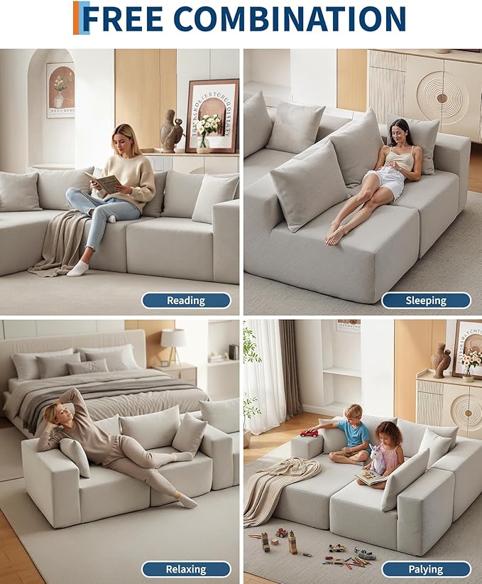 Corduroy Modular L Shape Sofa, Cloud Feel Compressed Sectional Couch