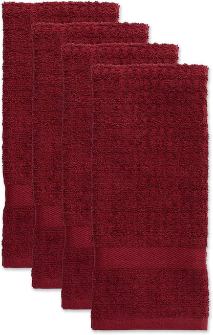 DII Basic Terry Collection Waffle Dishtowel Set, Solid Wine, 4 Piece