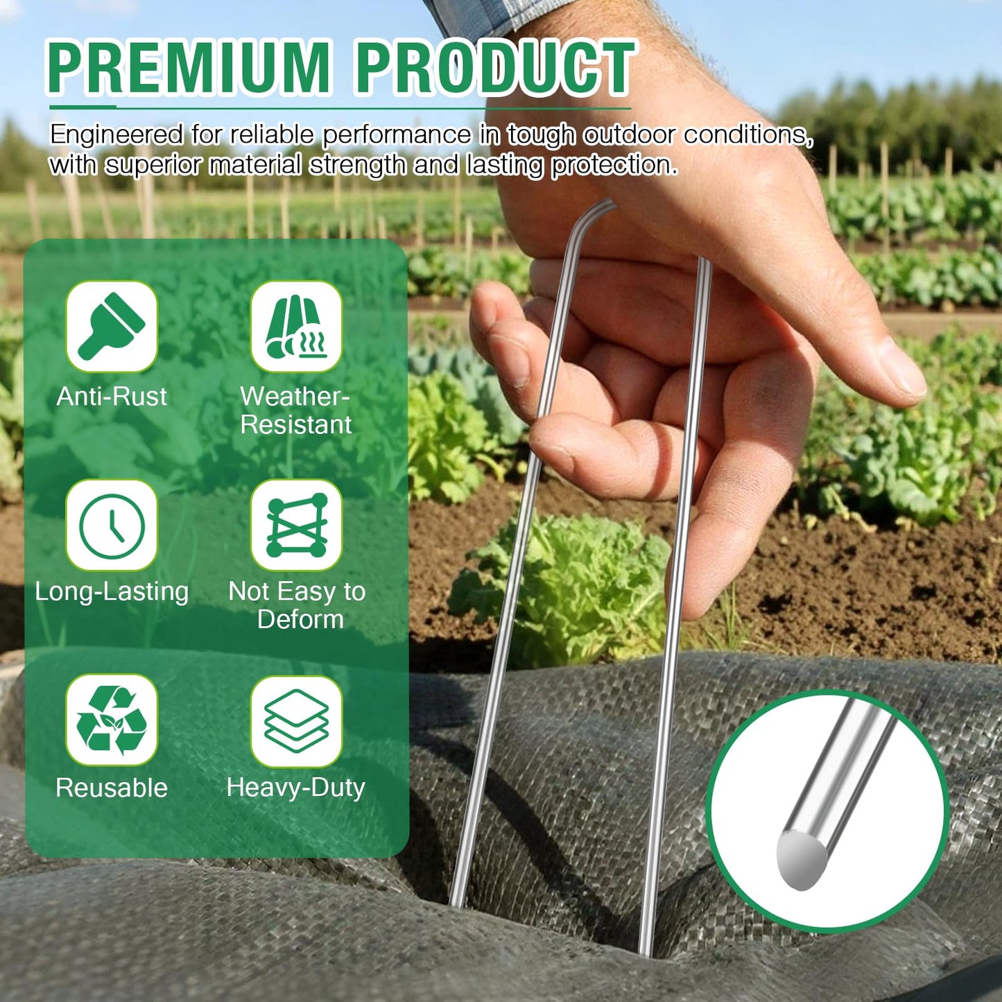8 Gauge Landscape Staples, FUIJOL 8 Inch 15 25 50 100 Pack Heavy Duty U-Shaped Landscape Stakes, Galvanized Garden Staples for Weed Barrier Stakes, Ground Cover, Irrigation Tubing, Fence (25, 8 Inch)