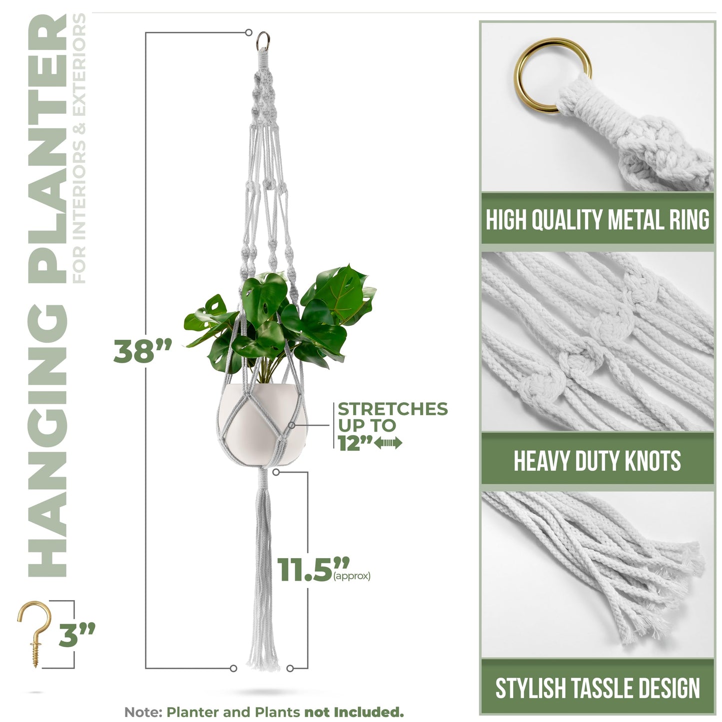 Sorbus Macrame Plant Hanger (6 Pack) Indoor Outdoor Hanging Plant Pots Cotton Rope, Elegant for Home, Patio, Garden (White)