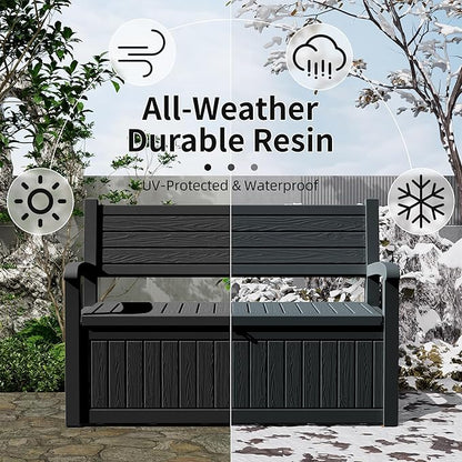 DRATO 75 Gallon Storage Bench Deck Box Outdoor Indoor,Lockable Durable All-Weather Seating with Hidden Storage,Deck Storage for Garden, Pool, Patio