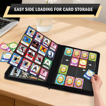 1000+ Pockets Trading Card Binder, 16 Pocket Zipper Binder Card Album, 32 Pack Double-sided Side Loading Non-Ring Card Binder, Card Holder Folders for MTG, TCG, Game Cards & Sports Cards, Yellow