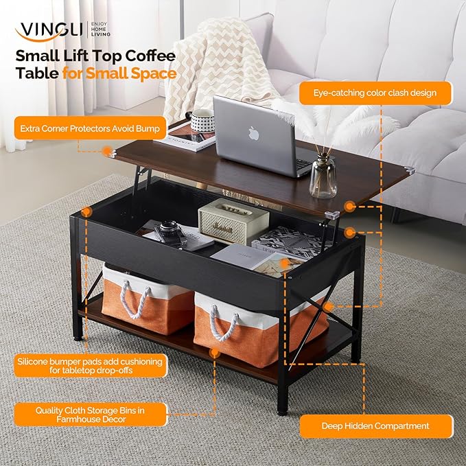 VINGLI 36" Lift Top Coffee Table