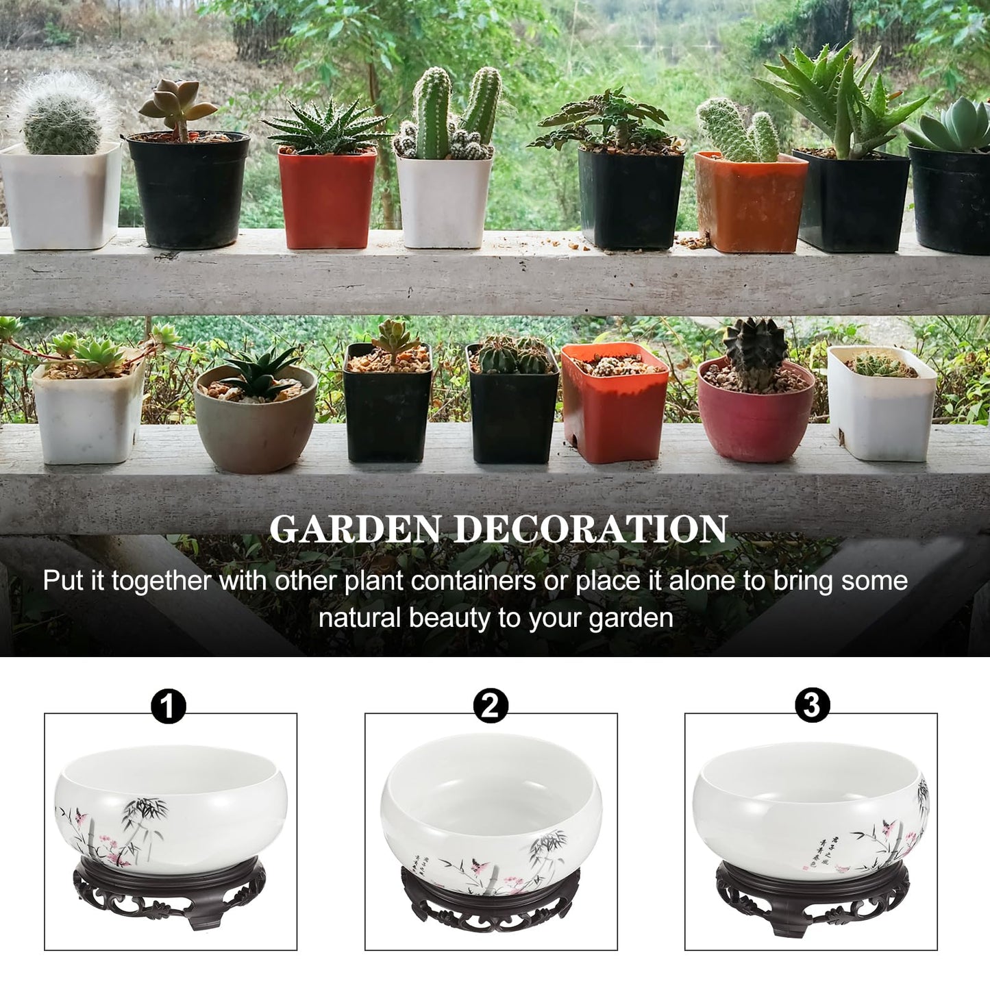 Lotus Bowl Flower Pot Ceramic Hydroponic Planter White Porcelain Bonsai Pot with Plastic Base for Indoor Water Planting Lily Lucky Bonsai Home Patio Garden Decor