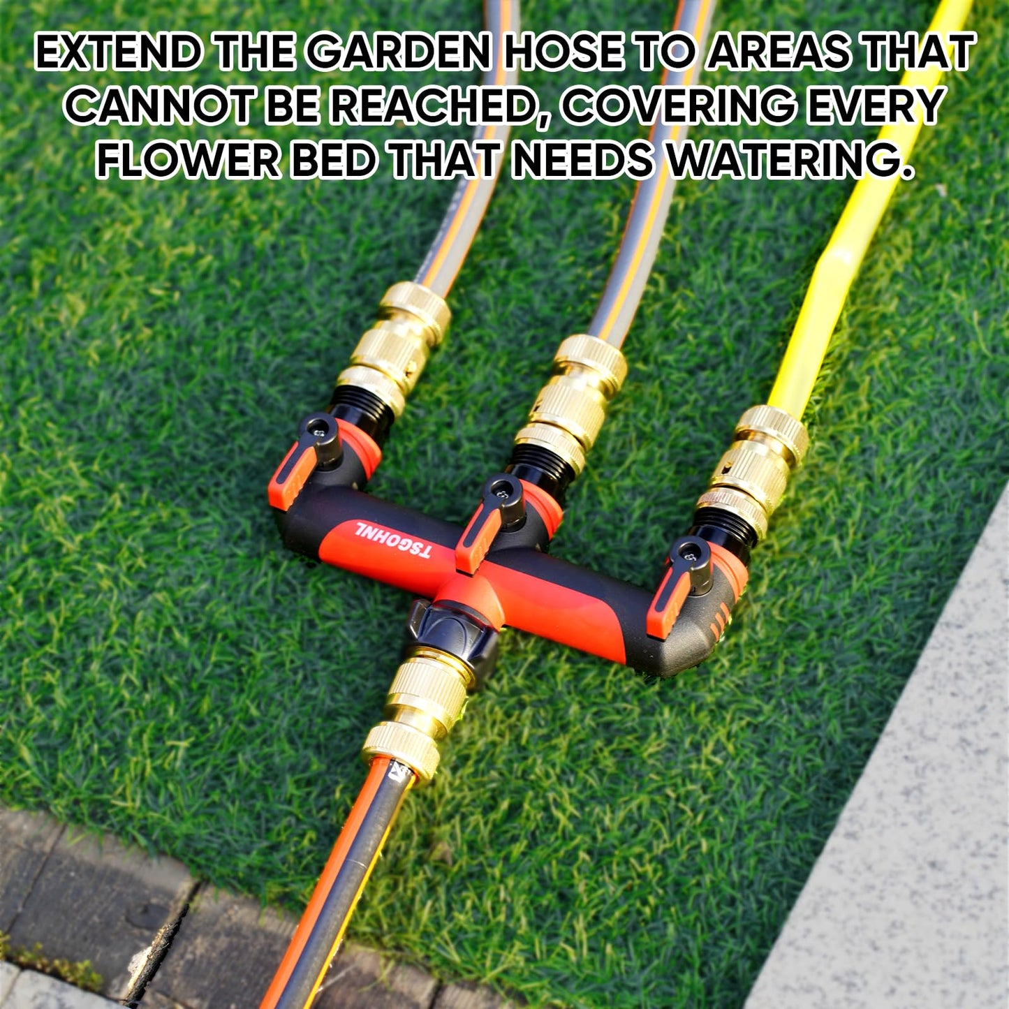 3/4-Inch Garden Hose Splitter, Outdoor Faucet Adapter, Patio Hydrant Manifold - Designed for Multiple Irrigation System Sprinkler Timers, 3-Way Hose Bib Valve-red