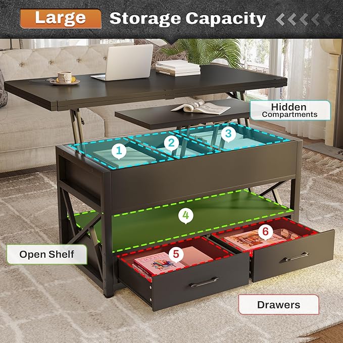 Itaar 40" Lift Top Coffee Table, 4 in 1 Coffee Tables