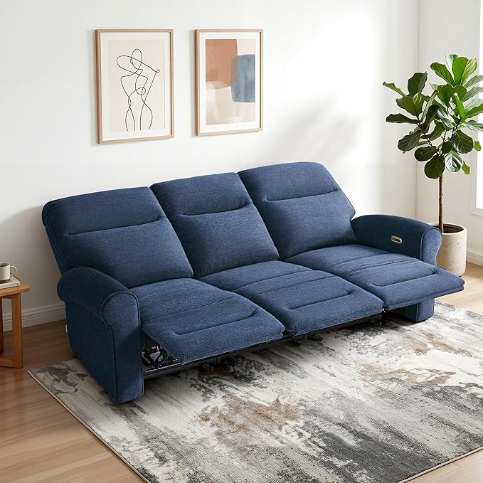 MCombo 87.8" Wall Hugger Power Reclining Sofa, 3-Seat Triple Recliner Couch