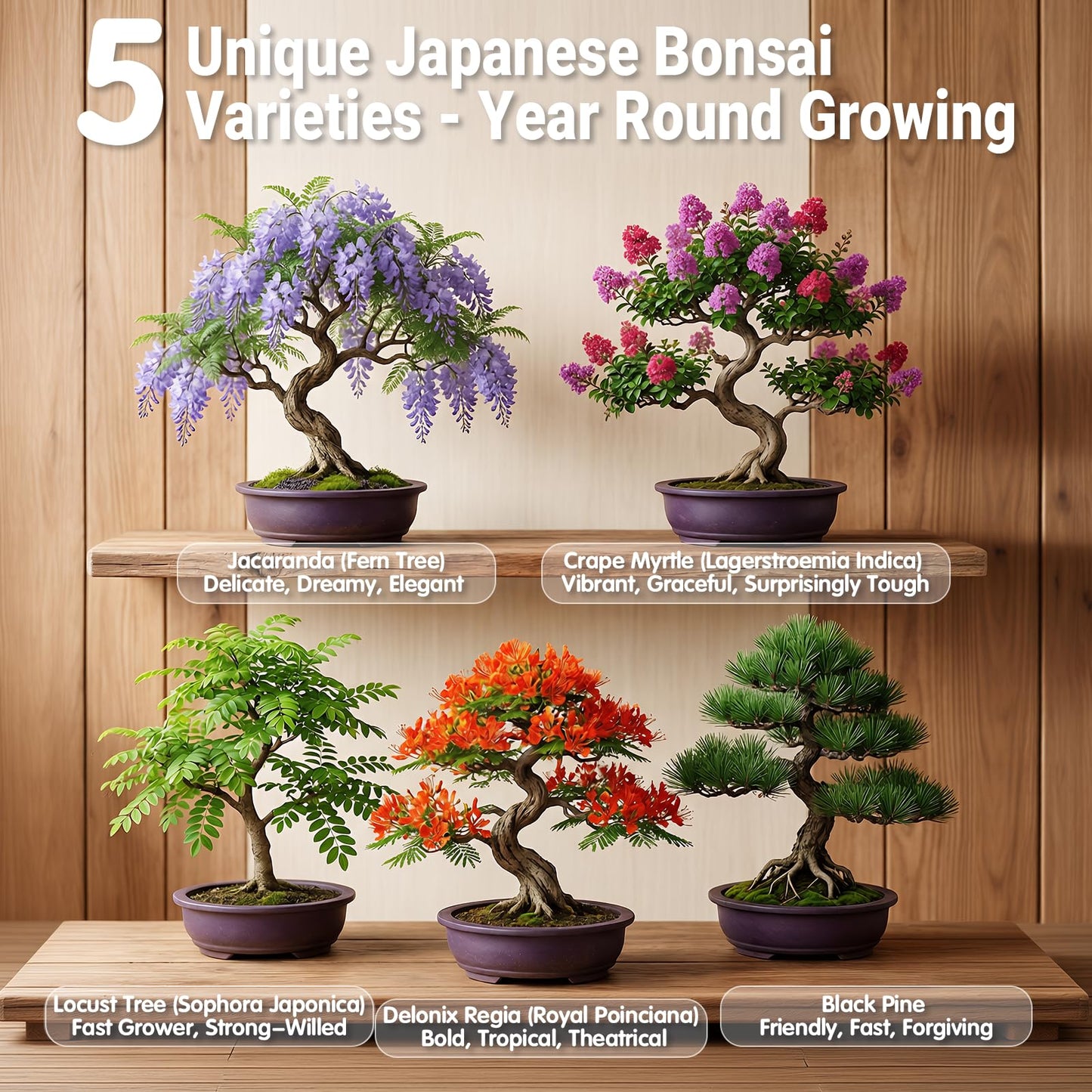 JELHFIP Bonsai Tree Starter Kit for Beginners 5 Unique Indoor Bonsai Trees with Gardening Tools DIY Bonsai Growing Kit Perfect Gifts for Women Men Plant Lovers for Birthday Father’s Day Housewarming
