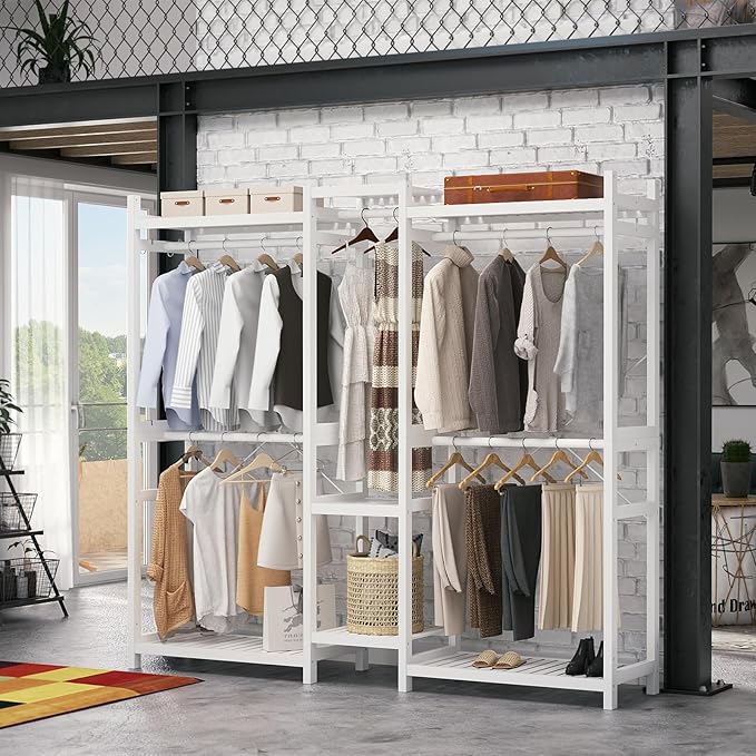 Homykic Bamboo Closet System Clothes Rack, Large Freestanding Garment Rack