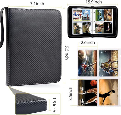 WOT I Trading Card Binder, 400 Pockets Card Binder Sleeves with Zipper, Double Sided Pockets Card Holder Carry Card Case for Baseball Card, Football Card