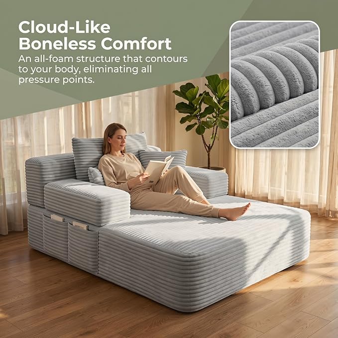 Oversized Boneless Chaise Sofa Bed, Corduroy Chaise Lounge Chair Indoor