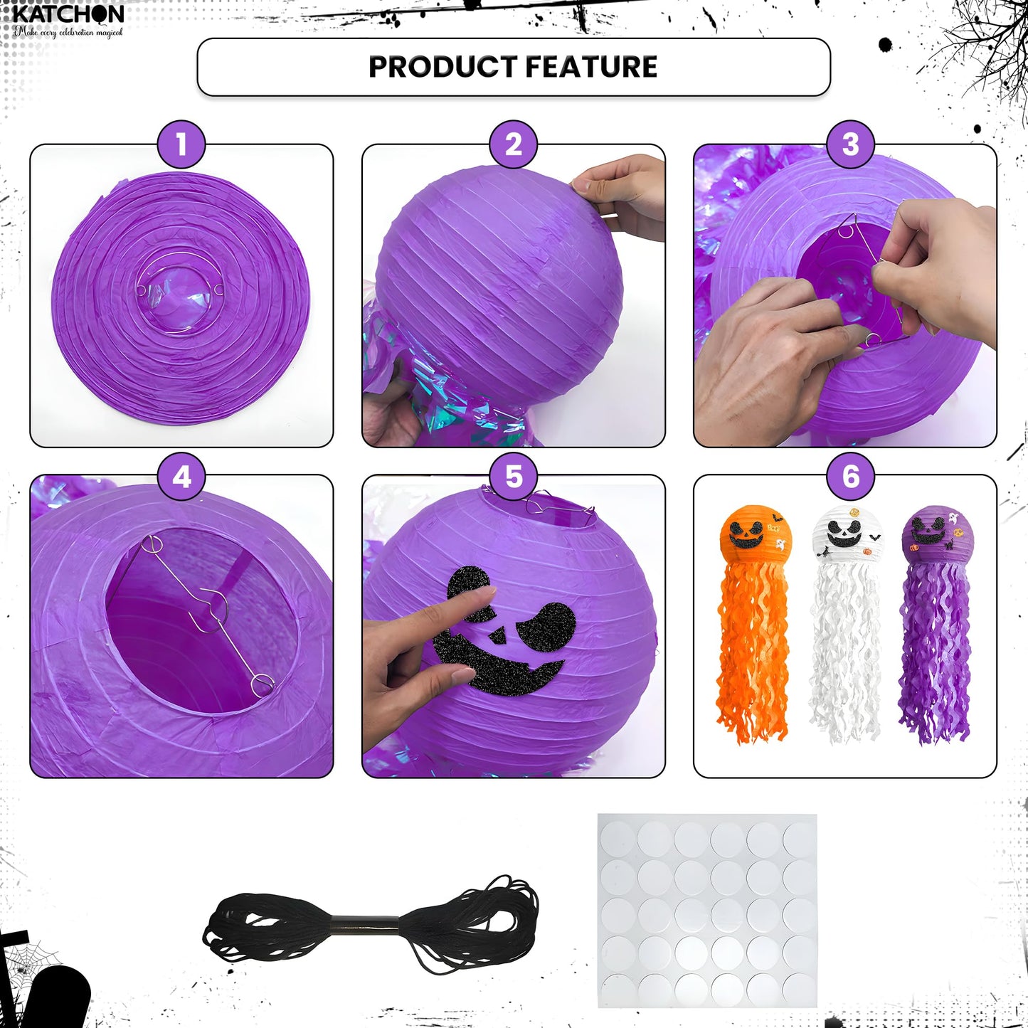 KatchOn, Halloween Banner & Fringe Set-Pack of 23 | Paper Fan Glittery Happy Halloween Garlands, Ghost Hanging Swirls with Paper Lanterns & Honeycomb Set | Perfect for halloween Party.