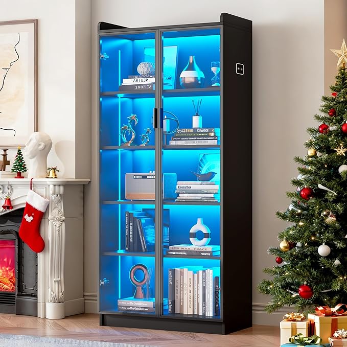 Dystler Display Cabinet with Glass Doors and Shelves, 5 Tier Display Case