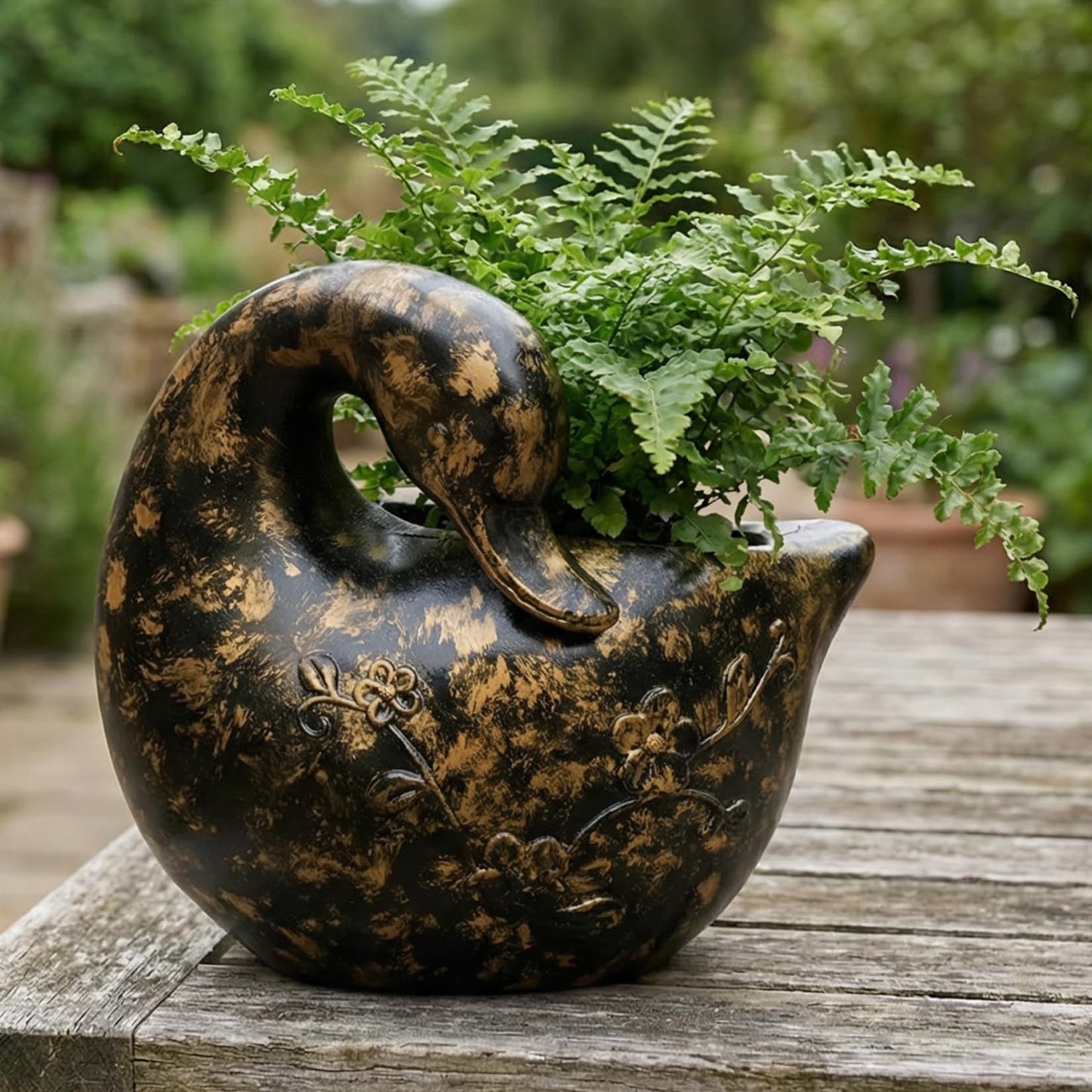 pandaxing Black Goose Planter for Succulents Indoor Outdoor with Drainage Hole, Resin Animal-Shaped Flower Pot for Home & Garden Decor, Duck Plant Lover Gift