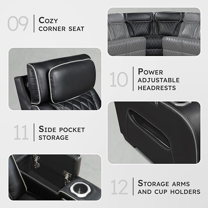 Lexicon 118" Power Reclining Sectional Sofa, Wall Hugger, 2 Recliner Seats