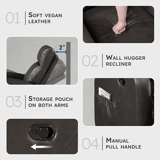 Lexicon Manual Reclining Loveseat, Faux Leather Loveseat Recliner, Wall Hugger