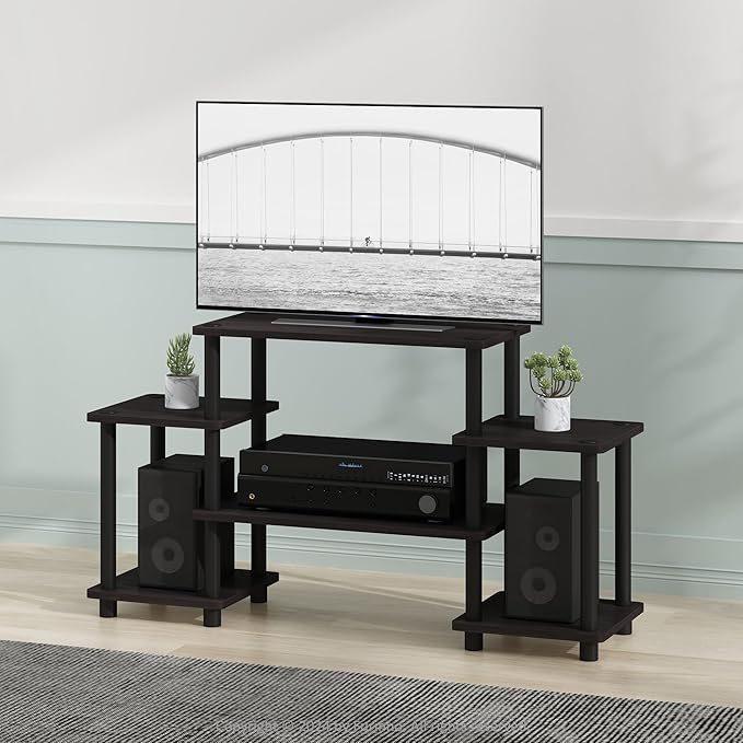 Furinno Turn-N-Tube No Tools Entertainment Center, Square corner, Dark Walnut