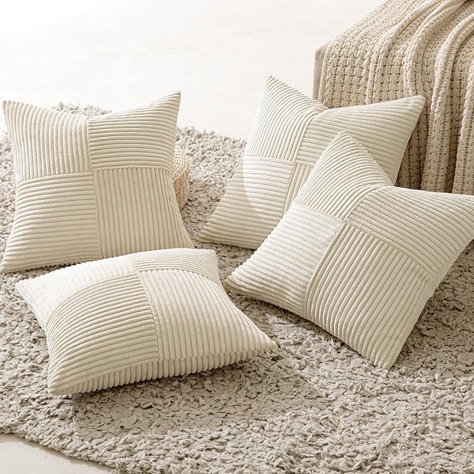 MIULEE Beige Throw Pillow Covers 20x20 Inch Set of 4 Boho Patchwork Cushion