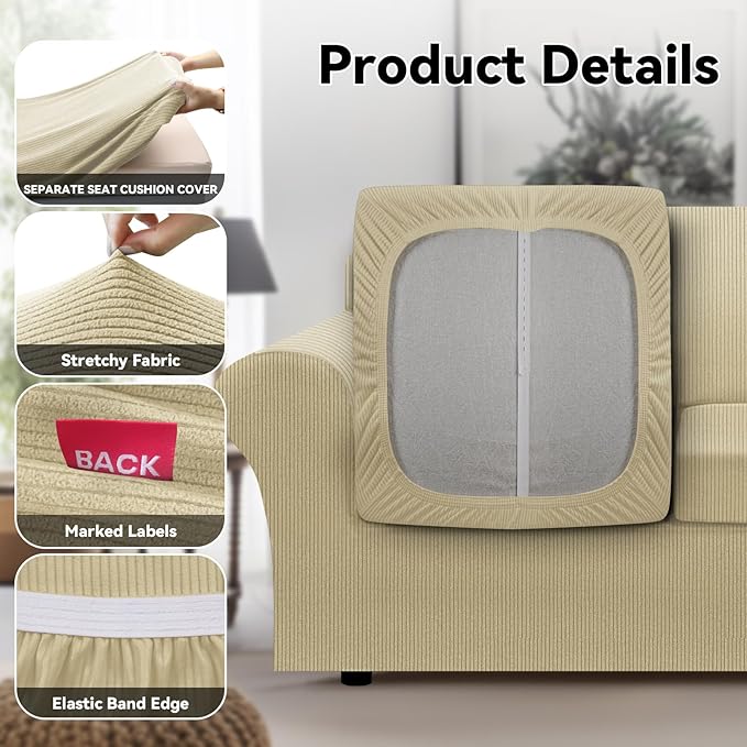 100% WaterproofCouch Cover 4-Piece Set Striped Sofa Slipcovers
