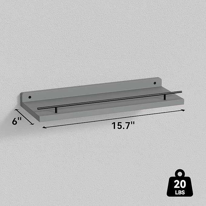 WOPITUES Floating Shelves with Black Metal Guardrail, Shelves