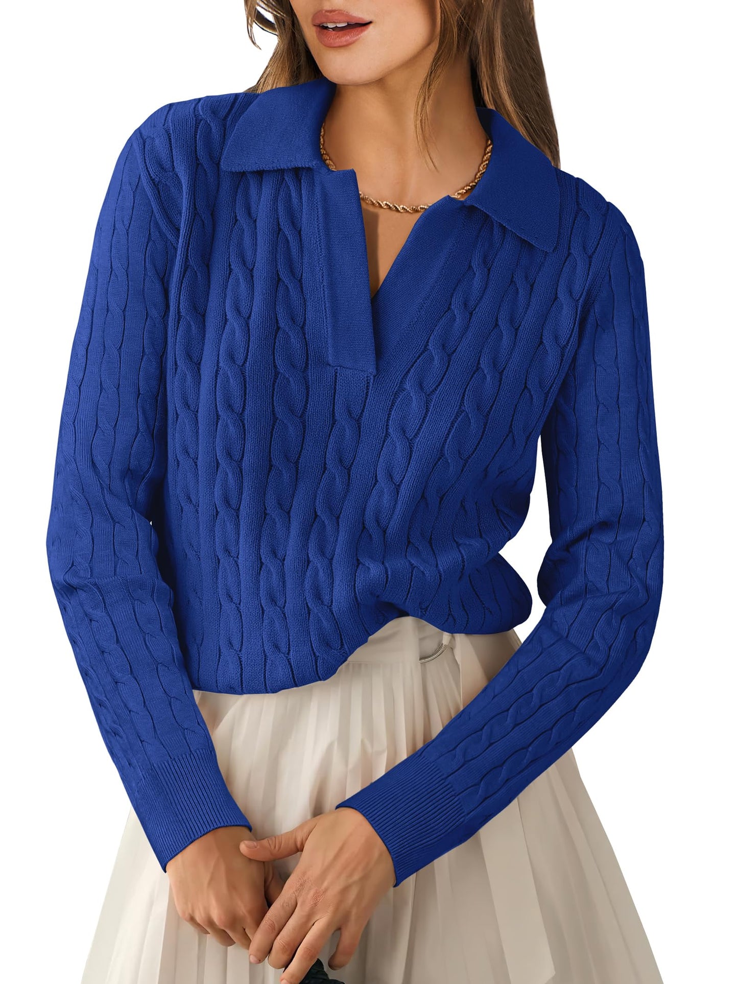 ANRABESS Womens Cable Knit Sweaters Long Sleeve V Neck Sweater Tops Casual Pullover Polo Shirts 2025 Fall Fashion Outfits
