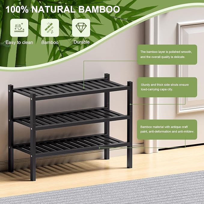 ROMGUAR CRAFT 3 Tier Bamboo Shoe Rack