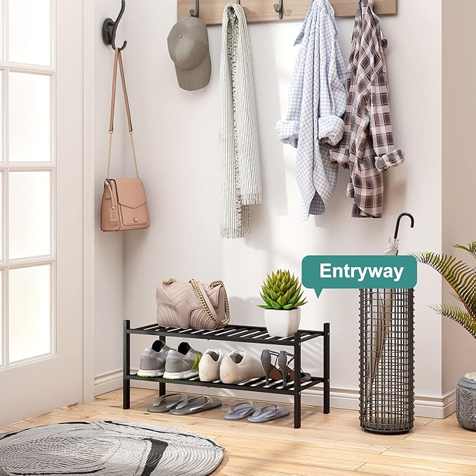 viewcare 2-Tier Black Bamboo Shoe Rack