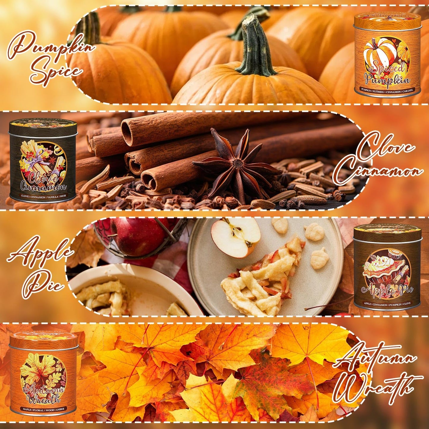 Lanpn Fall Scented Candles Gift Set, 4 Pack 36oz Soy Jar Candle, Thanksgiving Aromatherapy Candles for Woman Man, Autumn Spiced Pumpkin Fragrance Home Table Farmhouse Decoration, Tabletop Centerpiece