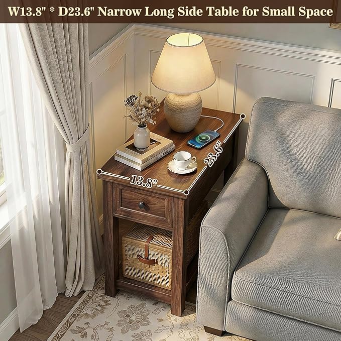 Narrow End Table Set of 2 with Charging Station