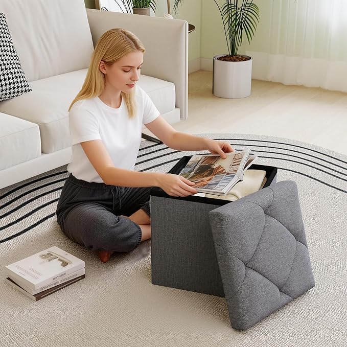 15'' W Storage Ottoman Bench, Folding Storage Bench Ottoman,