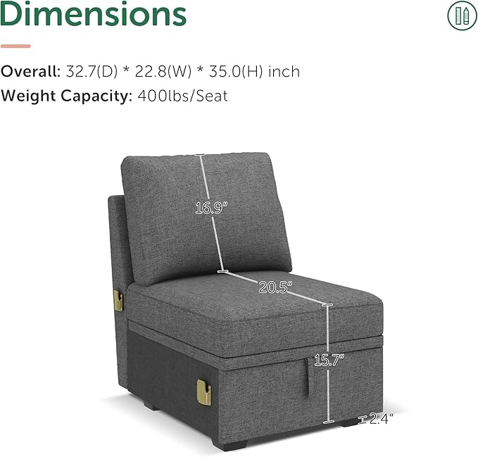 HONBAY Single Seat for Modular Sectional Sleeper Sofa