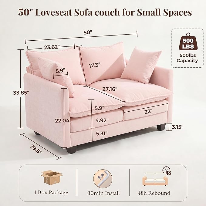 Loveseat Sofa with Cloud 3-Layer Cushion & 27" Deep Seat, Modern Love Seat