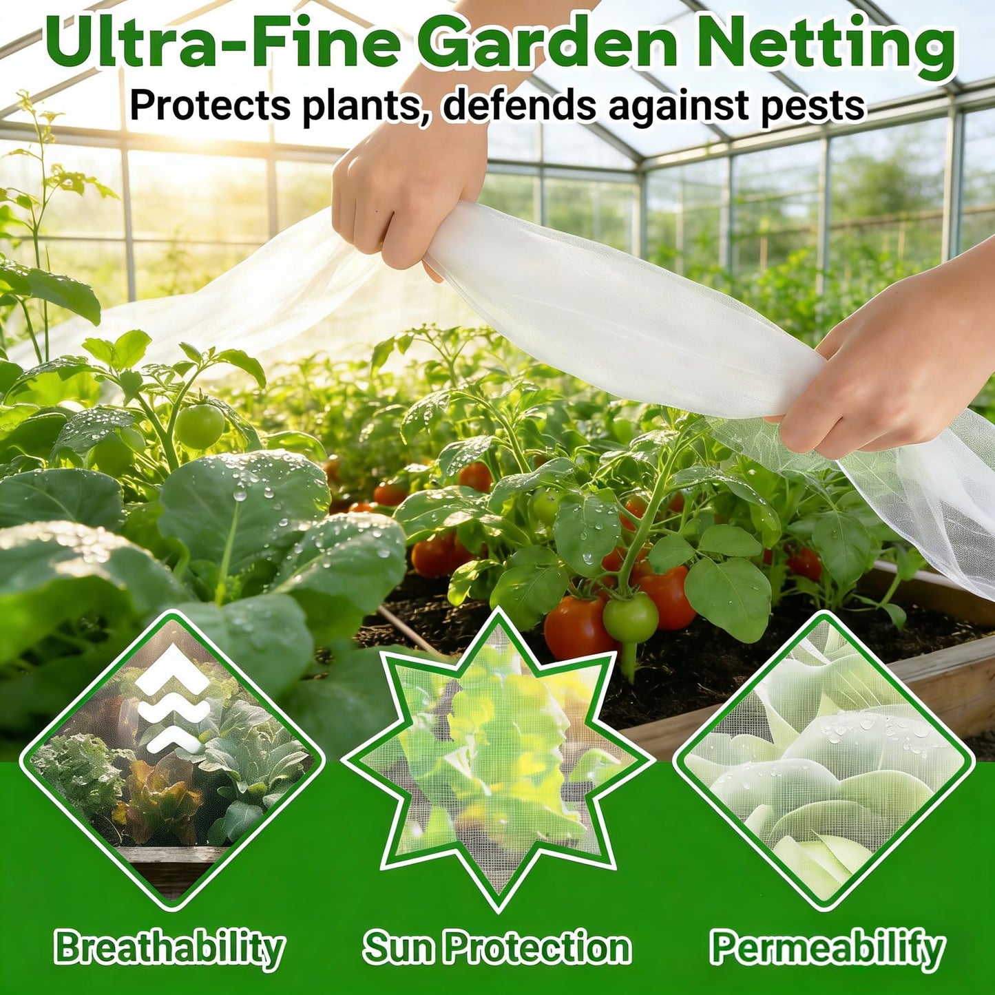 10FT x 20FT Garden Netting Ultra Fine Mesh Netting Plant Cover Insect Bird Netting Barrier for Garden Protection Row Cover for Raised Beds/Greenhouse Vegetables Fruits Flowers Trees