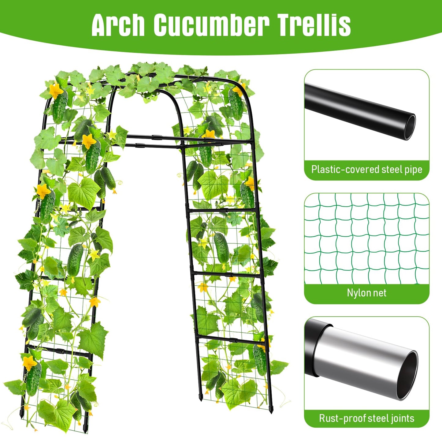 7ft Garden Arch Trellis for Climbing Plants Outdoor-Heavy Duty Metal Cucumber Trellis for Raised Beds- Tall Steel Vegetable Arbor for Climbing Vine Fruit Flower Yard Lawn Arch Tunnel Trellis