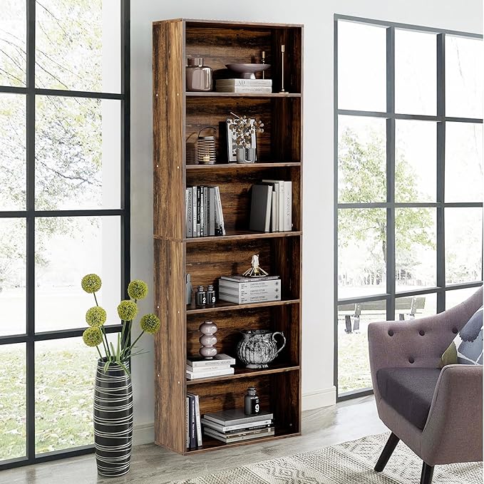 GRUSIGN 71" Tall 6-Tier Bookshelf, Large Open Display Bookcase
