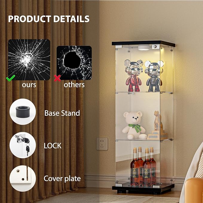 FANYUSHOW 3-Shelf Glass Display Cabinet
