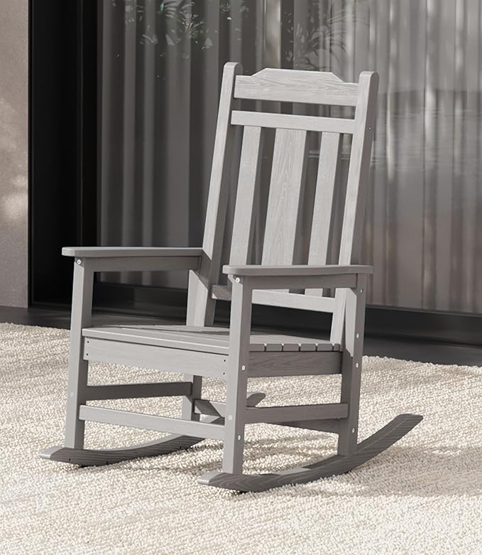 SERWALL Oversized Rocking Chair Outdoor, HDPE Outdoor Rocking Chair, Space Gray