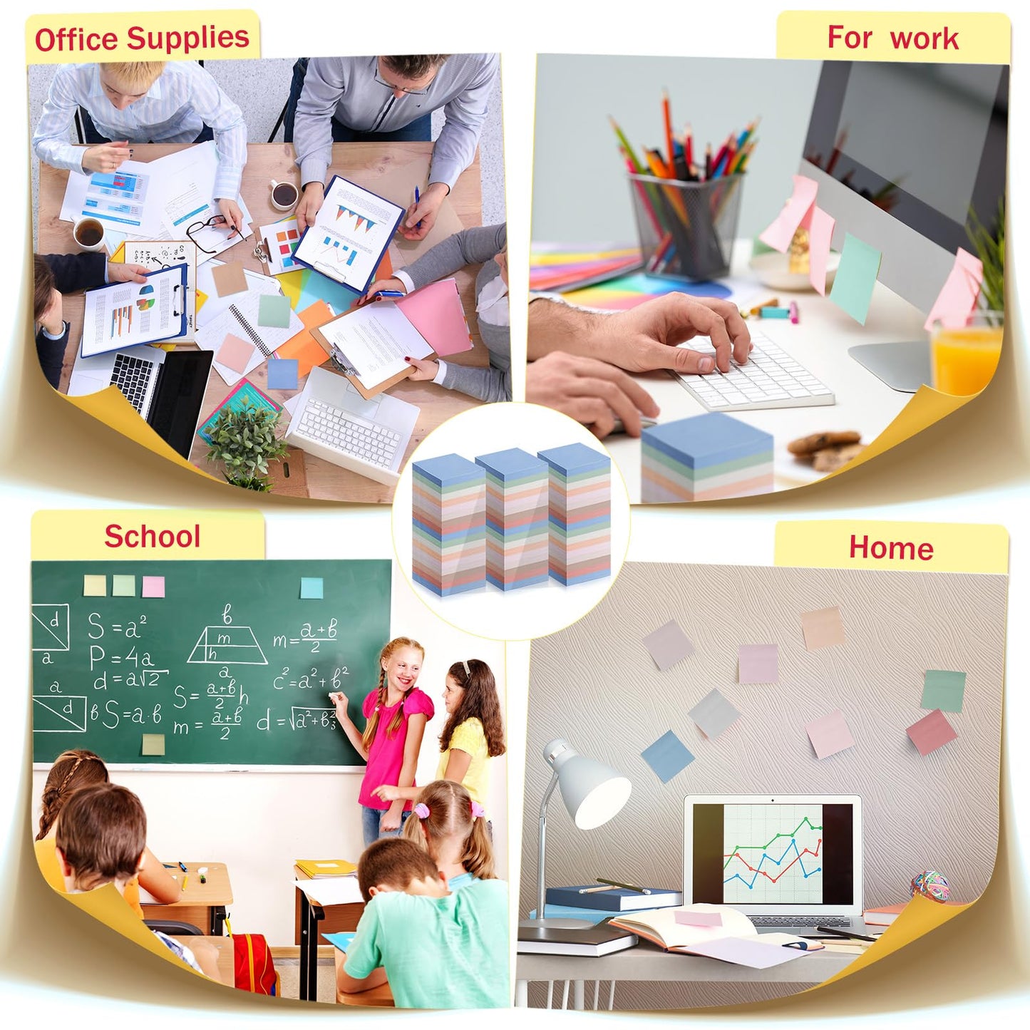 Fainne 120 Pack Sticky Notes Bulk 3 x 3 inch Self Stick Note Pads Multicolor Paper Memo for Office School Supplies Student Teacher Classroom Back to School Essentials, 50 Sheet/Pad(Pastel Color)