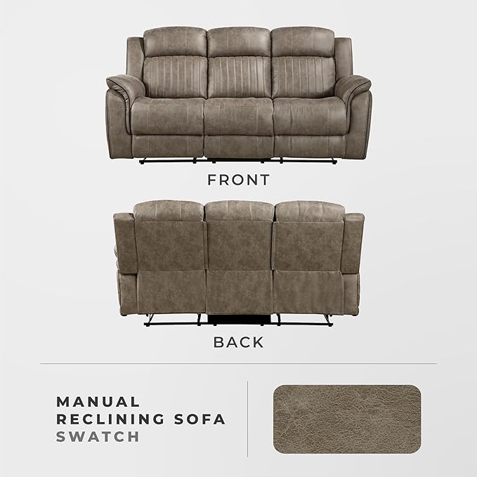 Lexicon 83.5" W Manual Double Reclining Sofa, Polished Microfiber Recliner Sofa