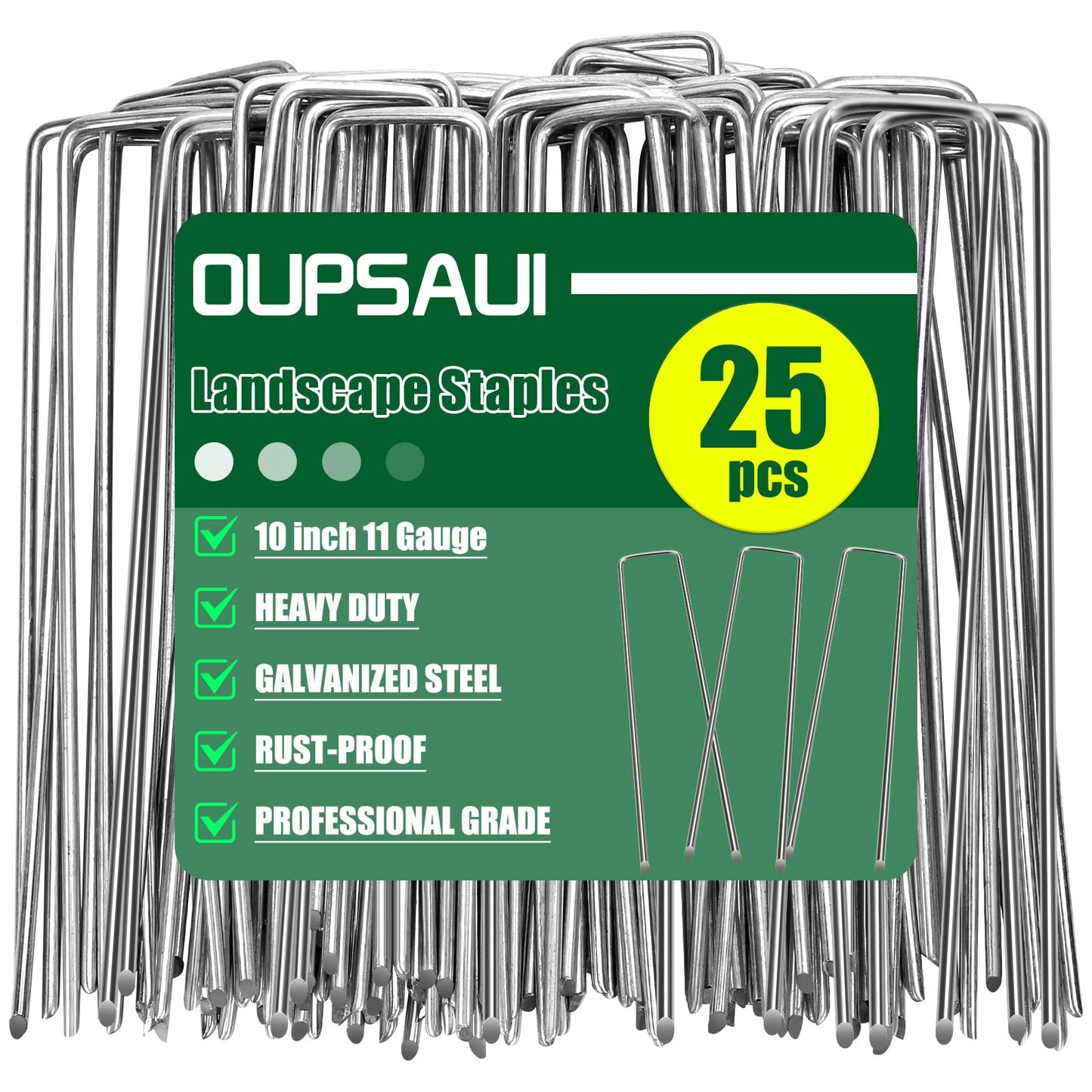 OUPSAUI 10 Inch Galvanized Landscape Staples Stakes, 12/25/50/100/200pcs Garden Metal Stakes for Weed Barrier Fabric, Fence Stakes, Tent Stakes, Christmas Decorations (25pcs)
