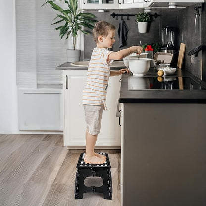Delxo Folding Step Stool for Kids and Adults,15-Inch Extra Wide 9 Inch Height Heavy Duty Stepping Stool More Safe and Comfortable Non Slip Foldable Step Stool Black