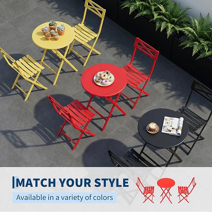 GarveeTech 3-Piece Folding Bistro Set, Heavy Duty Outdoor Patio Furniture