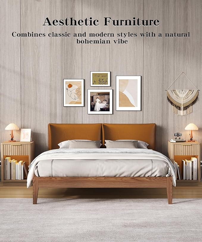 Akxomel Fluted Nightstands Set of 2, Wooden Night Stand