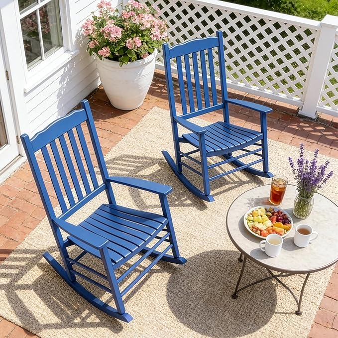 Outvita Outdoor Rocking Chair, Solid Wood High Back Rocker, All Weather Lounge