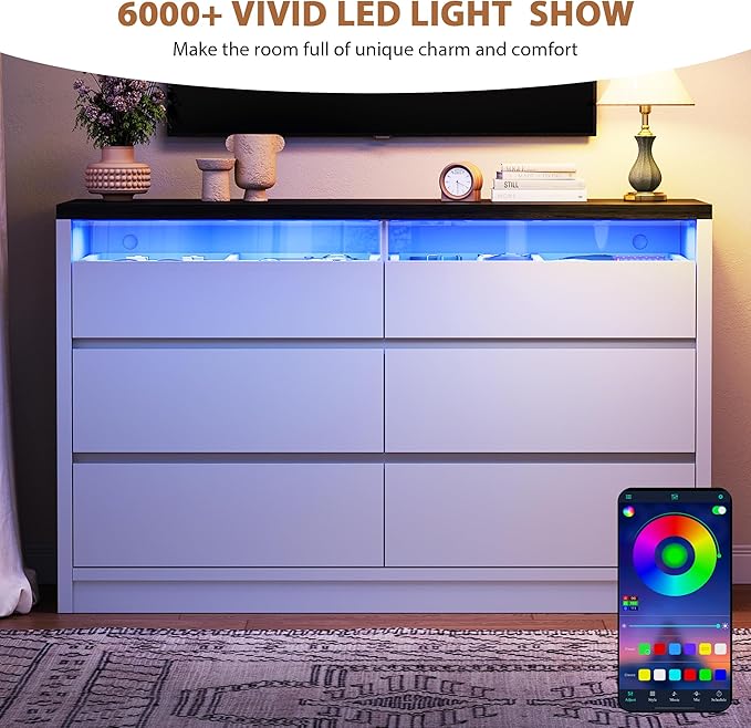 Jocoevol Modern LED 6 Drawer Dresser