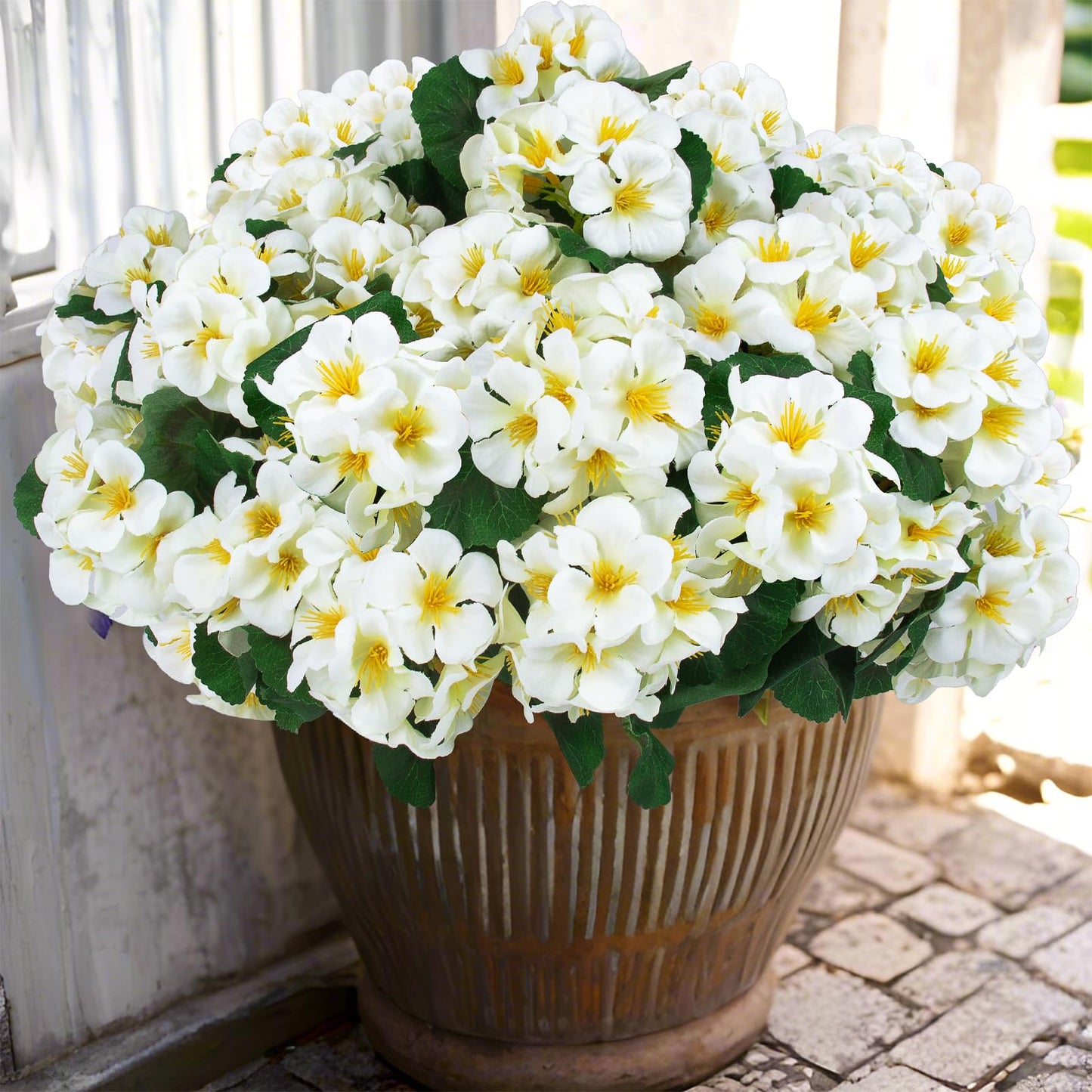 Hananona 6 Pcs Artificial Geranium Flowers for Outdoors Geranium Silk Flowers Outdoor UV Resistant Garden Plants Faux Flowers for Home Kitchen Table Centerpieces Decor (6, Snow White)