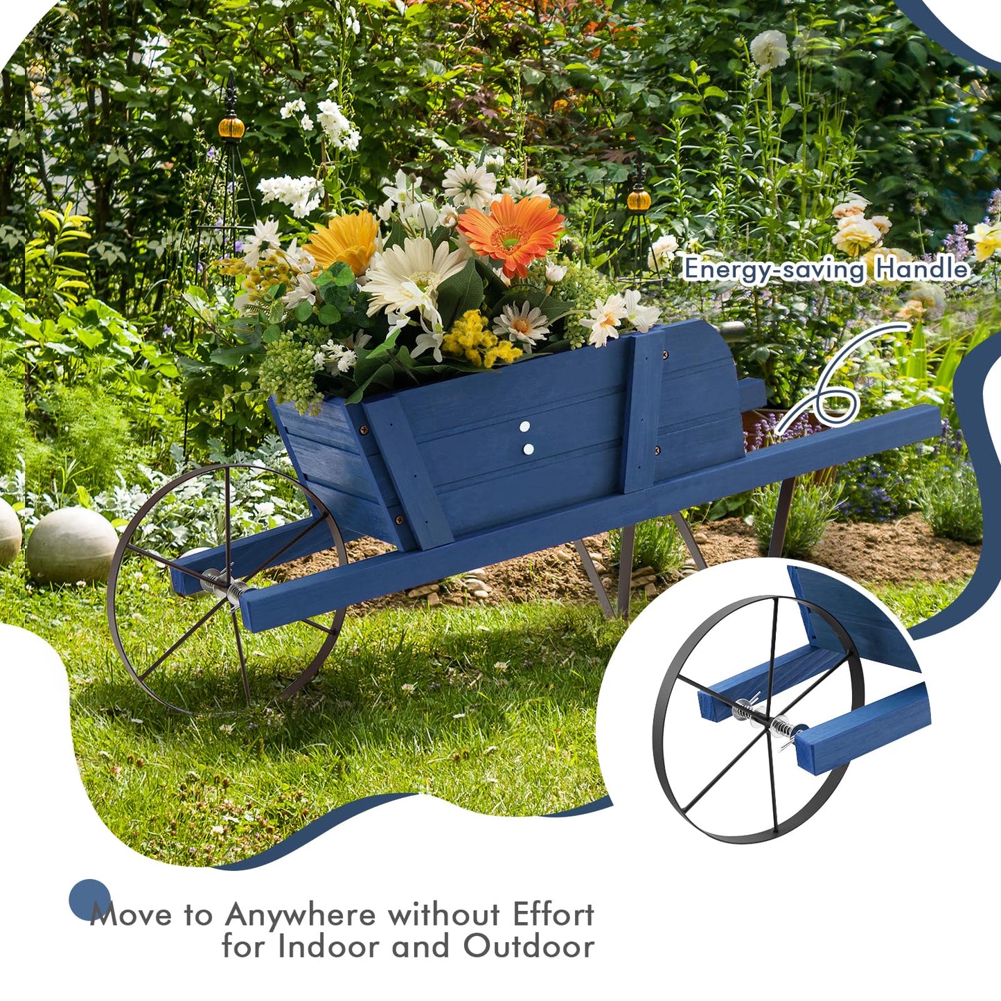 SlickBlue Wooden Garden Wagon Planter with Decorative Accessories for Yard Patio