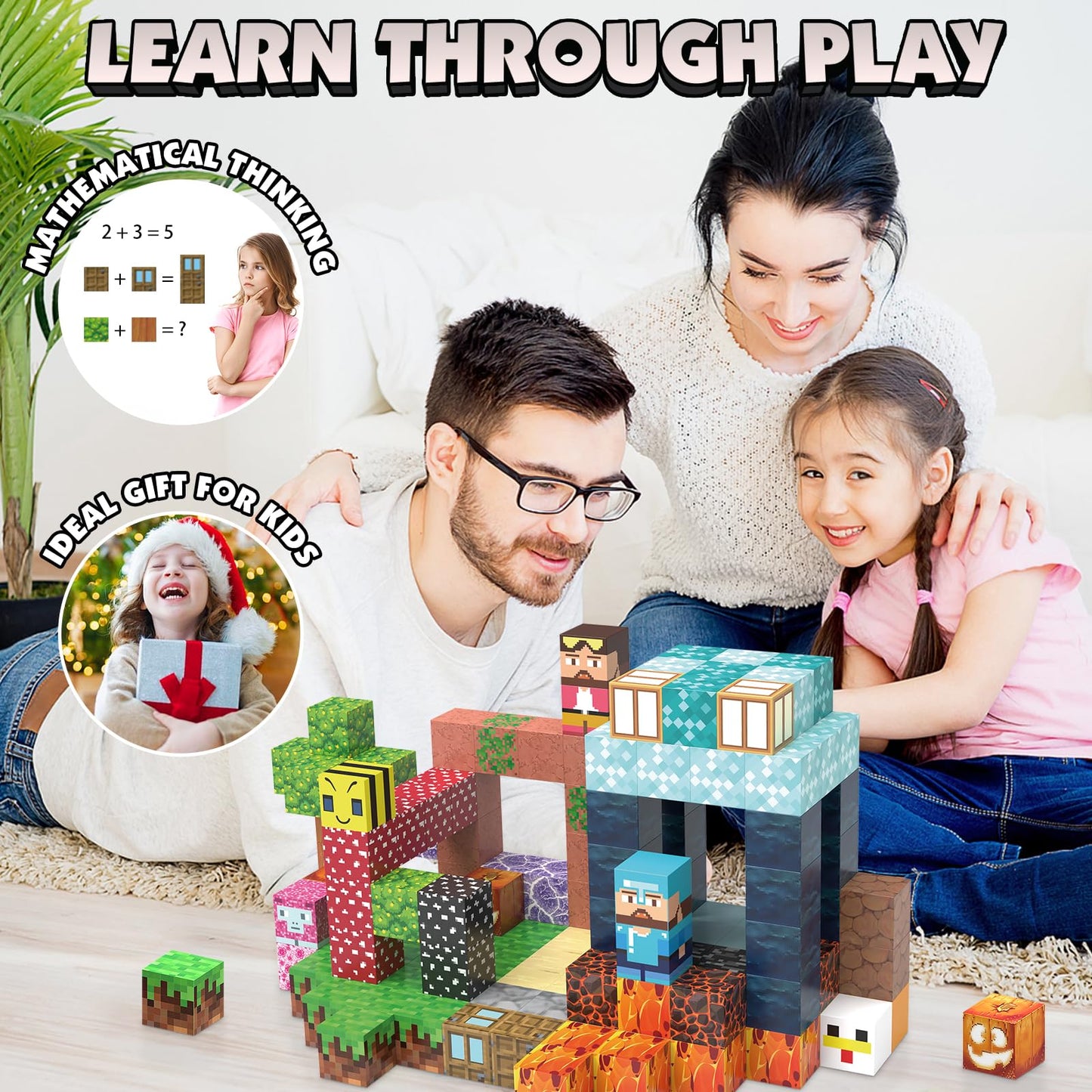 JIMI Magnetic Blocks -150pcs Magnetic Building Block Set STEM Construction Toys for Kids Age 3-8, 1 inch Magnet Blocks Montessori Sensory Stacking Toys Christmas Birthday Present for Boys Girls