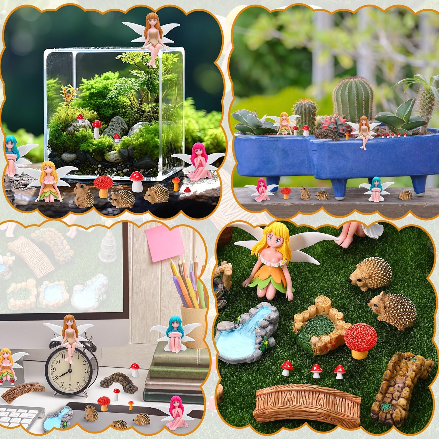 GGSTDDUP 28Pcs Fairy Garden Accessories, Miniature Garden Ornaments Landscape Decorations Mini Fairy Figures Animal Plant Set for Outdoor DIY Terrarium Potted Plants Dollhouse Desk Decor